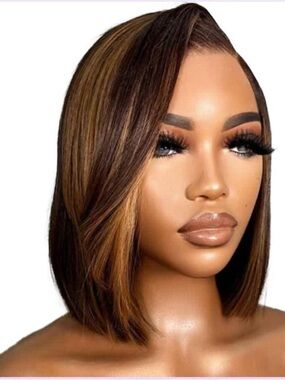 Sleek Brown Bob Wig with Honey Blonde Highlights - Women Hair